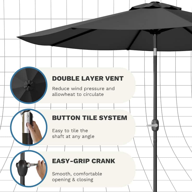 Patiowell 9 FT Outdoor Patio Umbrella, Outdoor Table Umbrella, Yard Umbrella, Market Umbrella with Push Button Tilt and Crank