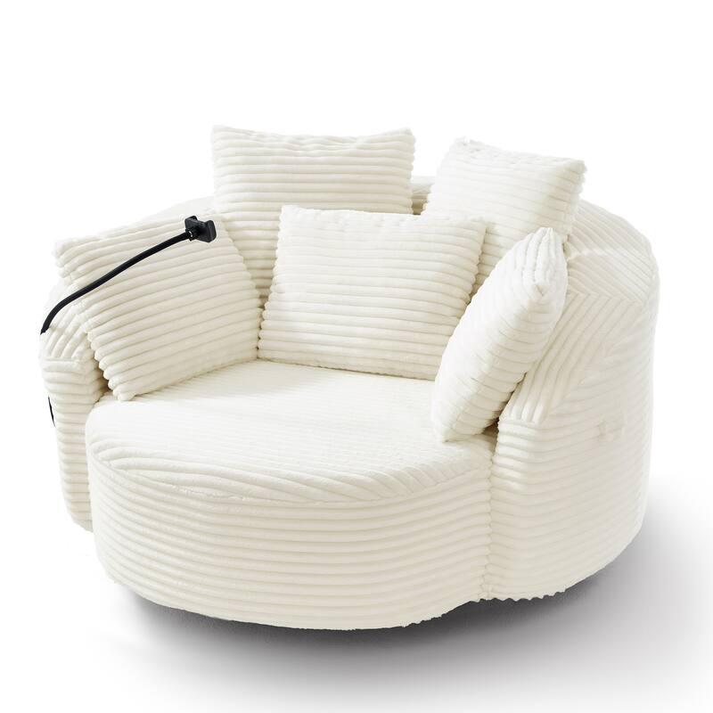 GDFStudio - 360° Swivel 55.9" Corduroy Upholstered Barrel Accent Chair