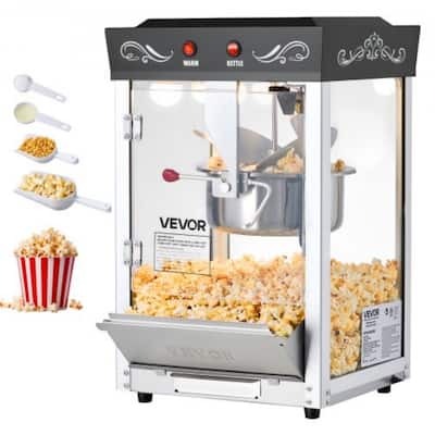 Black Stainless Steel 8oz Retro Popcorn Machine with 48 Cups Output - 14 L x 12 W x 21.5 H in.
