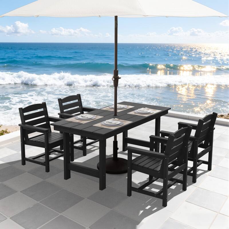 5-Piece HDPE Outdoor Dining Table Sets with Umbrella Hole - 1-Table 4-Chairs