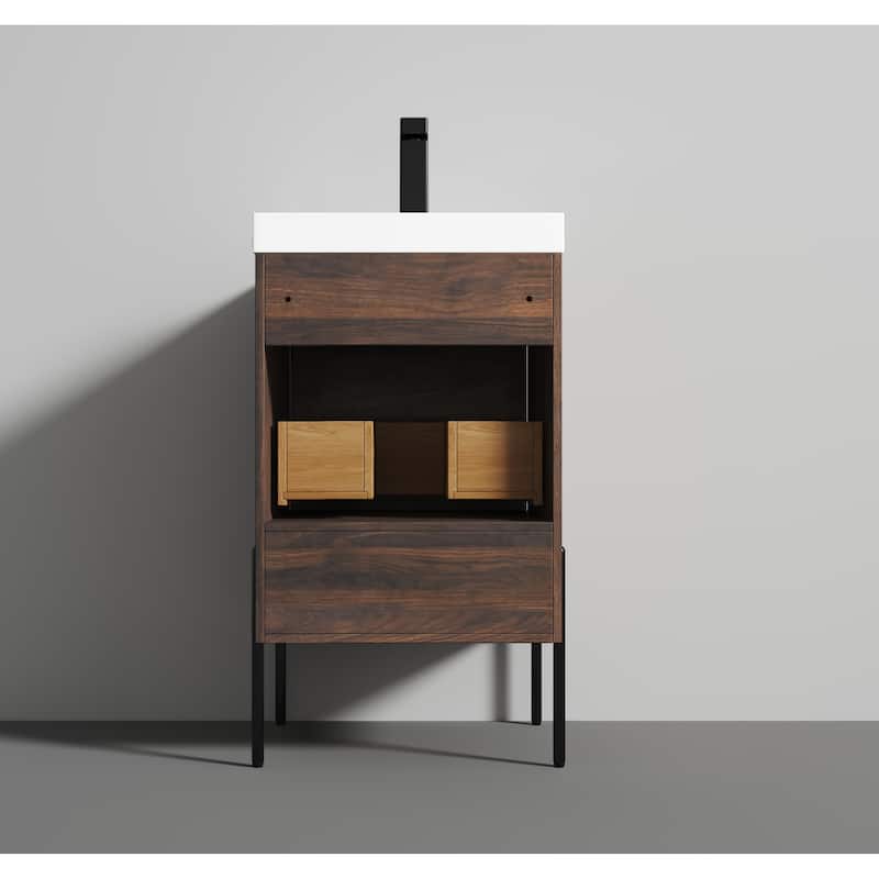 Freestanding Bathroom Vanity Set with Open Shelf & Topmounted Sink
