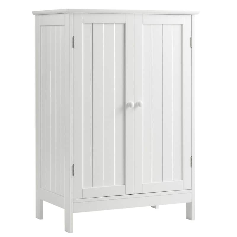 Gymax Bathroom Floor Storage Cabinet Double Door Kitchen Cupboard Shoe - White