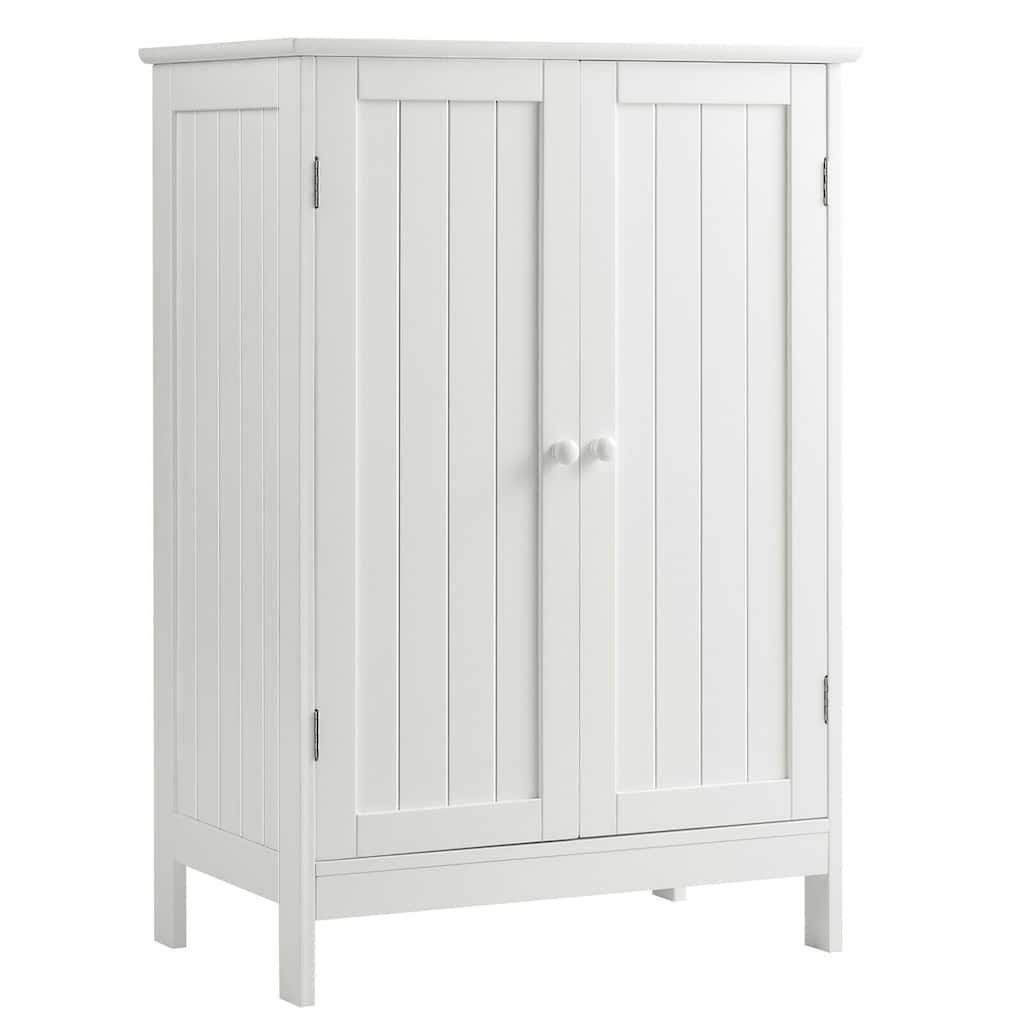 Gymax Bathroom Floor Storage Cabinet Double Door Kitchen Cupboard Shoe
