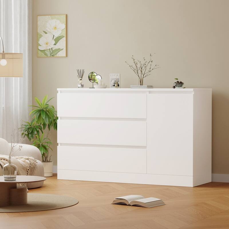 Modern White Wooden Side Cabinet with Hidden Drawers - Versatile Storage Organizer