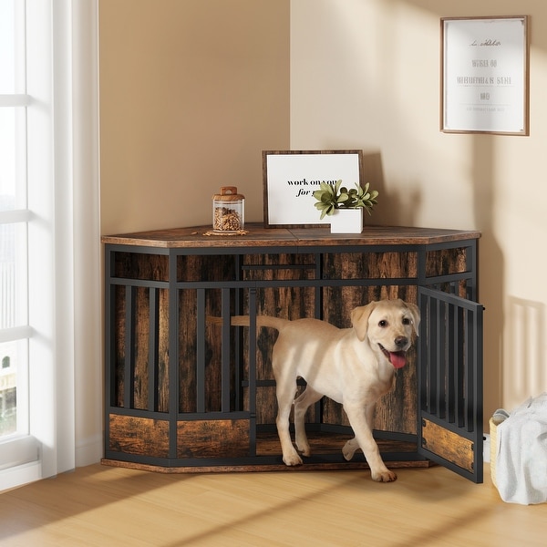 Moasis 52 Inch Corner Dog Crate Furniture with Lockable Door Heavy Duty Dog Kennel Indoor Furniture End Table On Sale Bed Bath Beyond 39642018