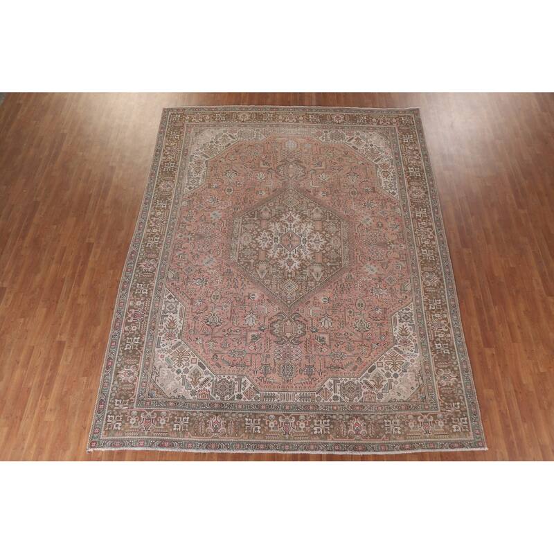 Hand Knotted Oriental 100% Wool Carpet Traditional Medallion Pink Tabriz Area Rug - 12' 5'' X 9' 9''