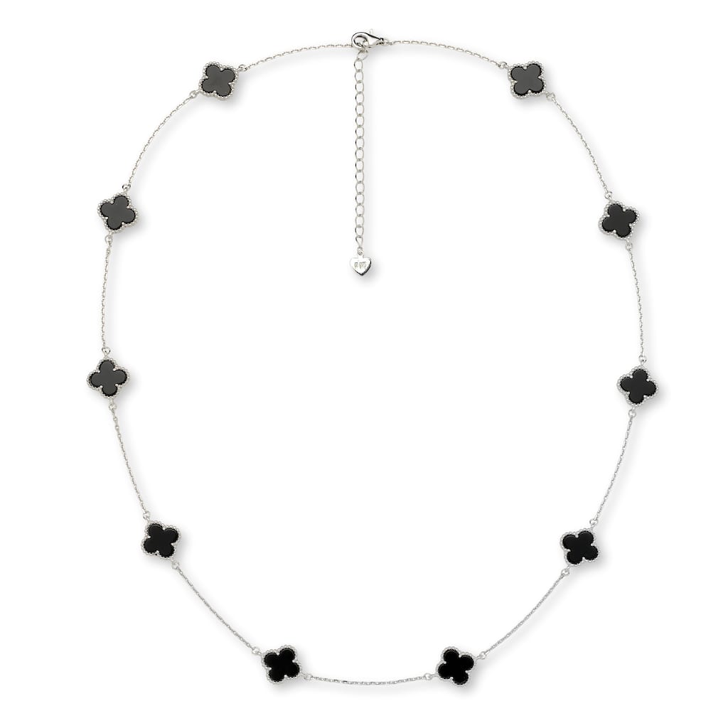 Curata 925 Sterling Silver 16+2" Onyx or MOP 10 Station Statement Necklace