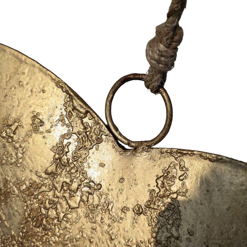 Myri Decorative Metal Heart Wall Decor Set of 3, Antique Gold Iron with Jute Hanging Rope, 12, 9.5, 7 Inches