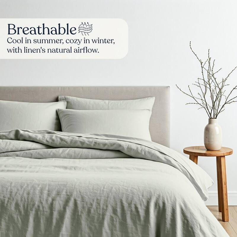 Delara 100% European Flax Linen Duvet Cover Set, Ultra Soft Smooth & Breathable