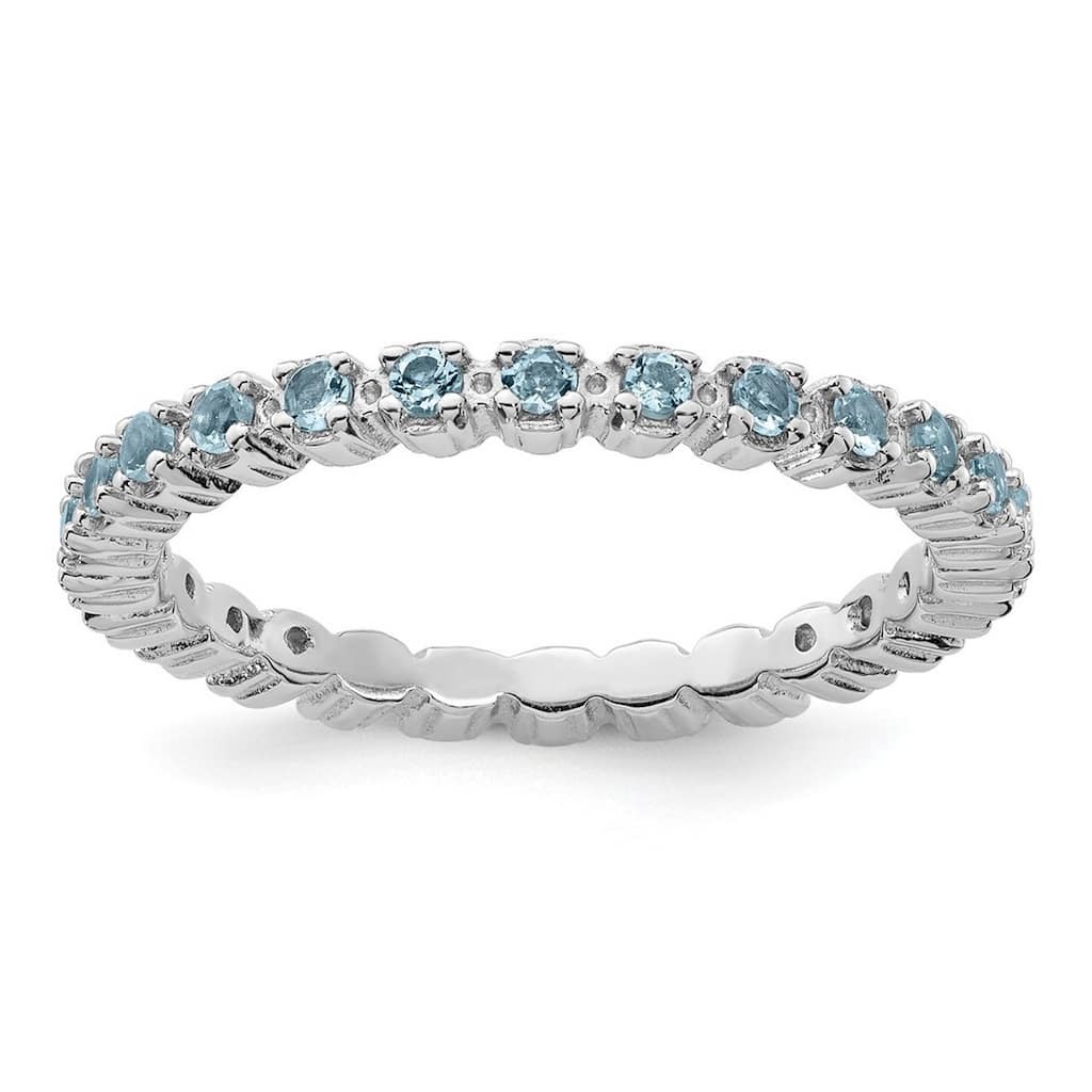 Curata 925 Sterling Silver Stackable Genuine Aquamarine Band Ring