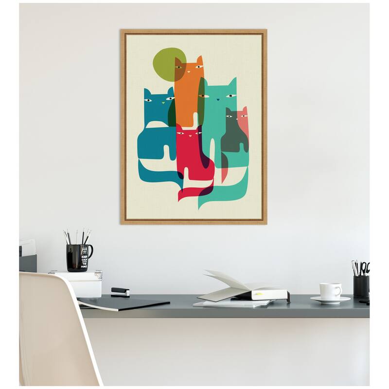 Kate and Laurel Sylvie Retro Cats Under The Moon Framed Canvas by Rachel Lee