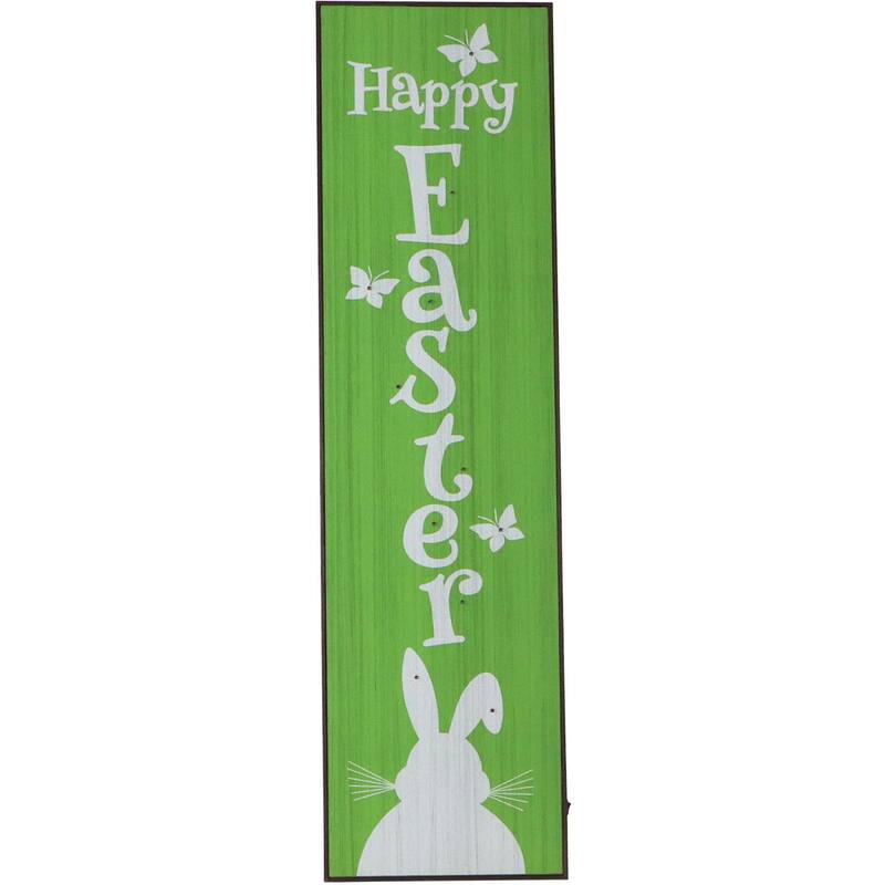Fraser Hill Farm 45-In. HAPPY EASTER Porch Leaner Sign w/Battery-Operated LED Lights, Festive Spring Decoration, Green/White