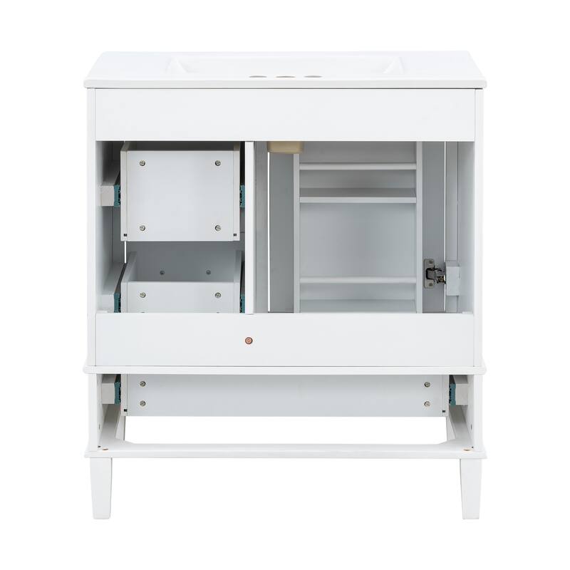 GDFStudio - Lumia Transitional Space Saving Freestanding Bathroom Vanity Cabinet with Ceramic Sink and Soft Close Storage