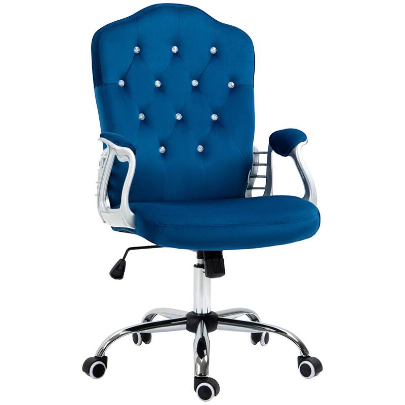 Stylish Button Tufted Desk Chair Visitor Chair with Swivel Wheels, Blue Computer Chair Vanity Chair Gaming Chair