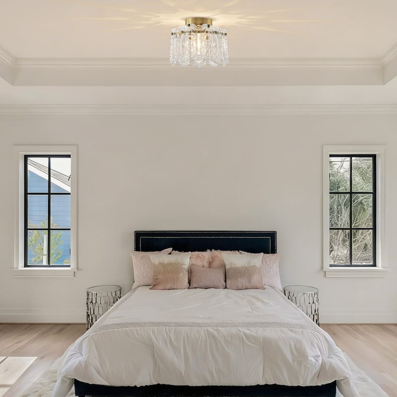 Starsky 1-Light Glass Drum Flush Mount with Textured Glass - Gold