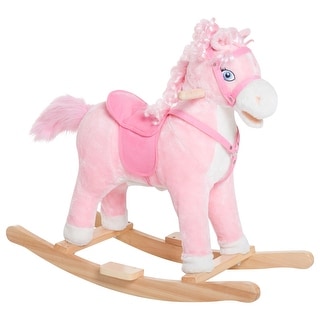 Plush Pink Pony Ride-On Rocking Horse with Sounds, Galloping and Neighing for Kids Over 3 Years