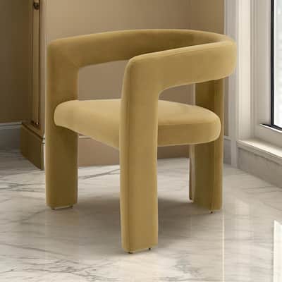 Lavi 26 Inch Dining Chair, Cushioned, Curved Open Back, Tan Upholstery