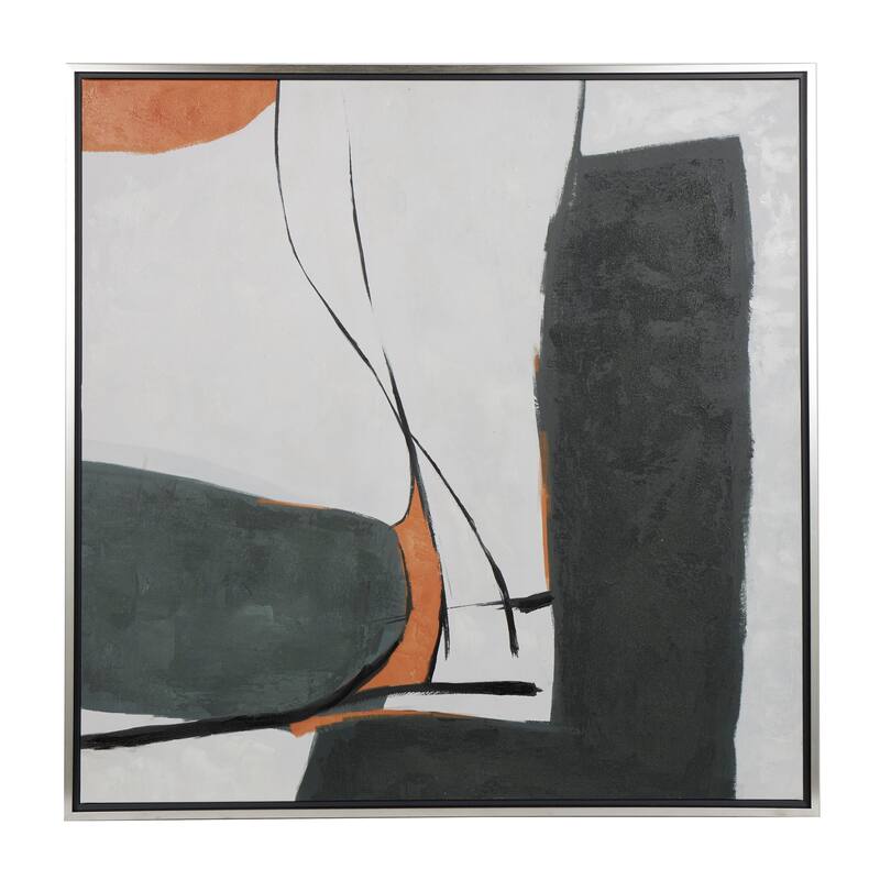 Green Canvas Lines and Shapes Abstract Framed Wall Art with Orange Accents