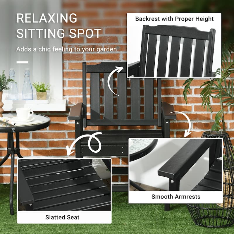 Outsunny Plastic Patio Chairs, Outdoor Dining Chair with Armrests and Slatted Back, Outdoor Armchair for Lawn