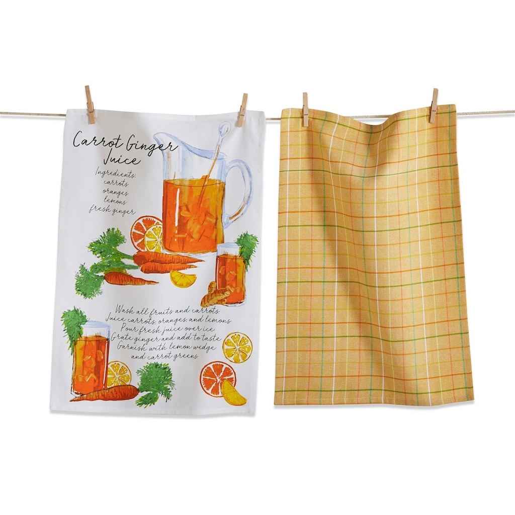 Carrot Ginger Juice Recipe Kitchen Towel Set of 2 Everyday Cotton Dishtowels Orange 26x18 inches Machine Washable