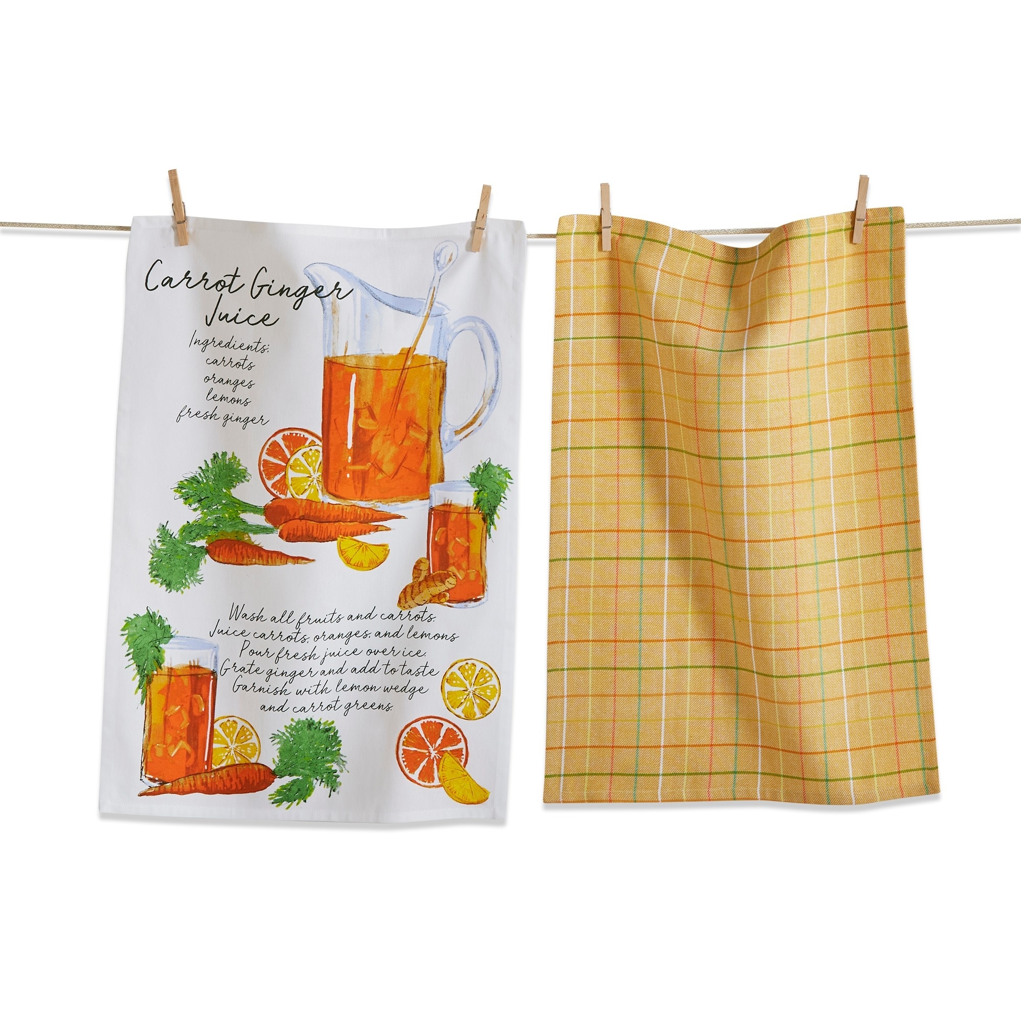 Carrot Ginger Juice Recipe Kitchen Towel Set of 2 Everyday Cotton Dishtowels Orange 26x18 inches Machine Washable
