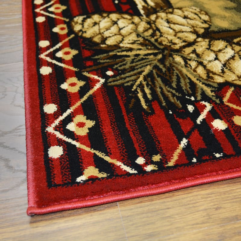 Lodge King Lazy Bear Rustic Pine Cone Area Rug