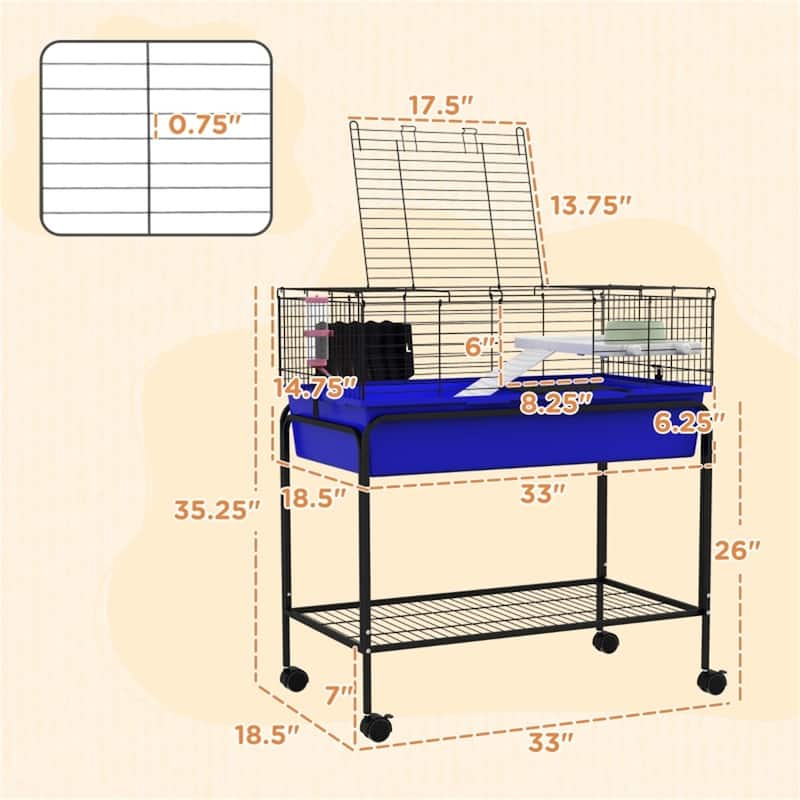 Small Pet Habitat with Shelf Storage and Wheels - 33" L x 18.5" W x 35.25" H