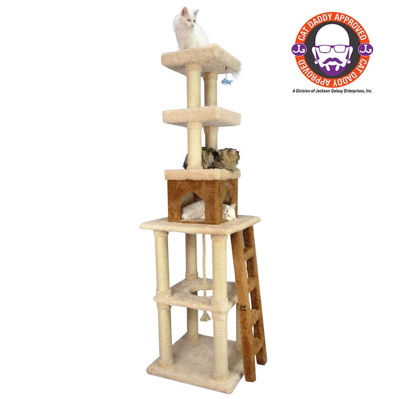 Multi-Level Real Wood Cat Tower Cat Tree In Beige