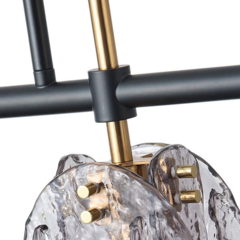 Industrial 4 Light Pendant Matte Black and Antique Brass with Smoked Glass Shades - N/A
