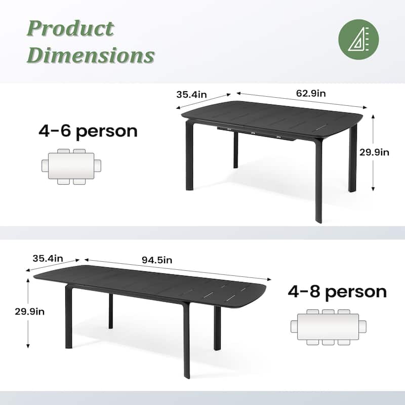 9PC Outdoor Aluminum Expandable Patio Dining Table Extension Table with Floding Chair