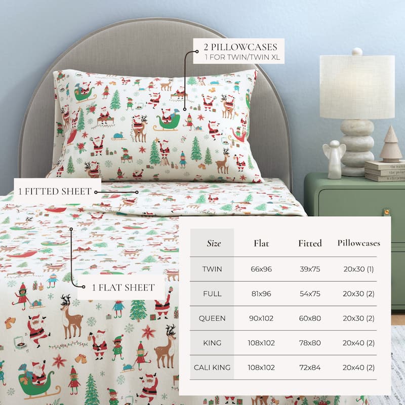 Linery & Co. Christmas Turkish Cotton Double-Brushed Flannel Bed Sheet Set