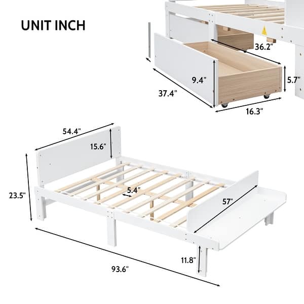 White Full Size Wood Platform Bed w/ Footboard Bench Upholstered Bed Frame