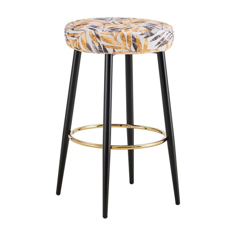 Counter Height Bar Stools Set of 2, PU Upholstered Dining Chair Stools 24 Inches Height with Footrest velvet