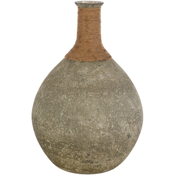 19.5" Graphite Gray and Tan Brown Country Rustic Vase - N/A