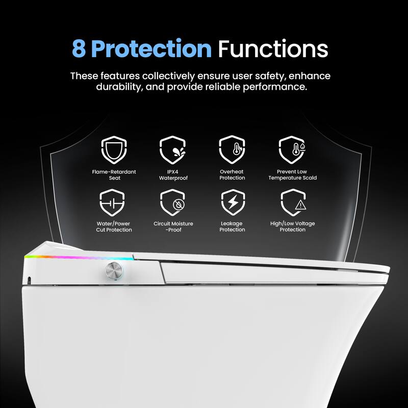 Zarautz Elongated Smart Bidet Toilet Combo with Clean Foam Shield Splash Proof,Heated Seat,Dryer & Foot/Men's flush recognition