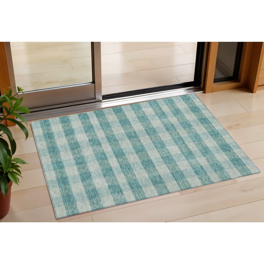 HomeRoots Plaid Transitional Rectangle Outdoor Rug