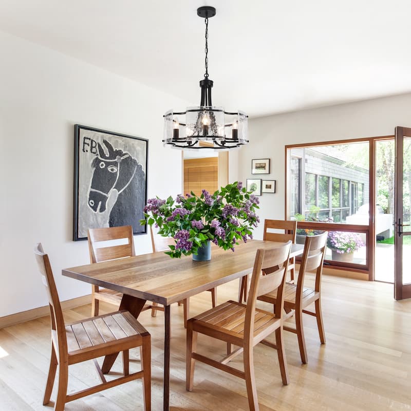 18.9inch modern simple design 5 light pendant with flower metal frame and water ripple glass decorative piece for multiple rooms