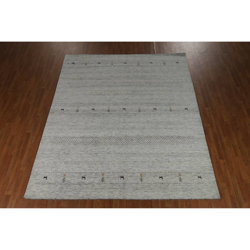 Tribal Beige Gabbeh Indian Area Rug Hand-Knotted Wool Carpet - 8'3" x 10'0"