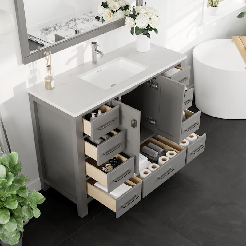 Eviva London 42"x18" Gray Transitional Vanity with White Carrara Quartz Top