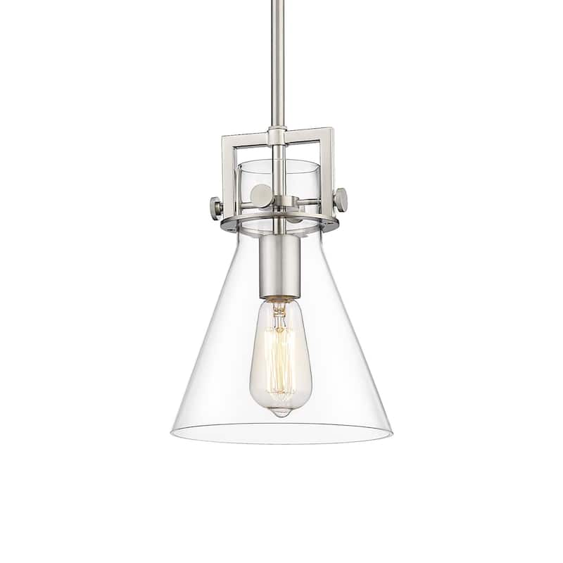 Innovations Lighting 411-1SS-11-8 Newton Cone Pendant Newton Cone 8" - Satin Nickel / Clear