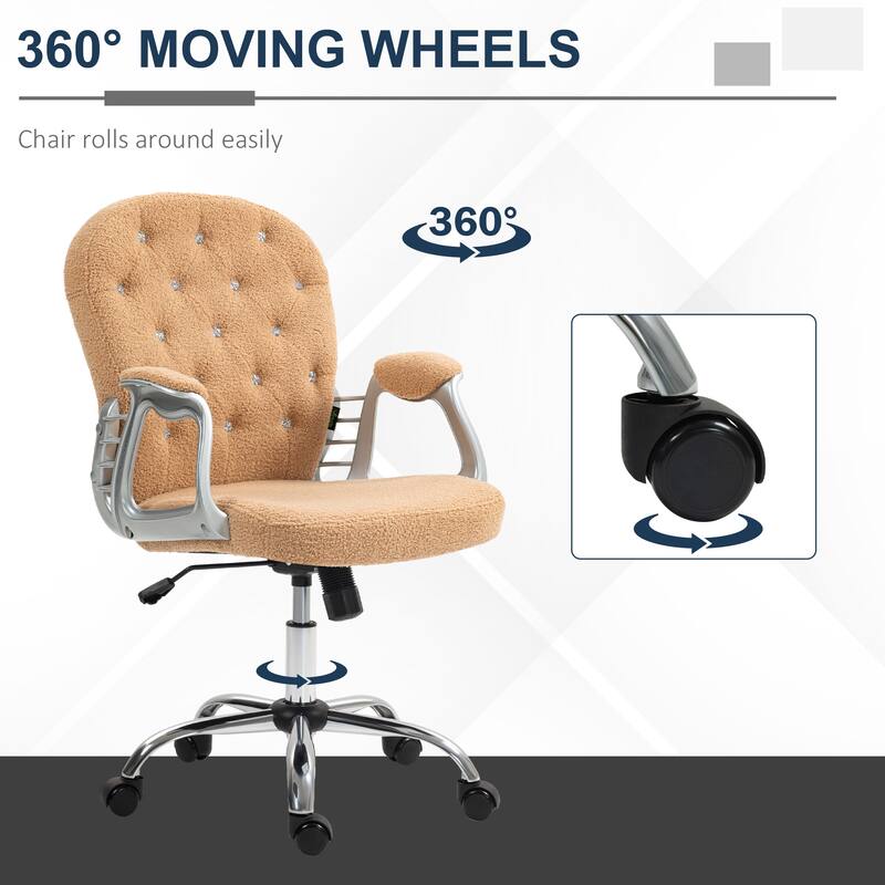 Home Office Chair, Button Tufted Desk Chair with Padded Armrests, Adjustable Height and Swivel Wheels