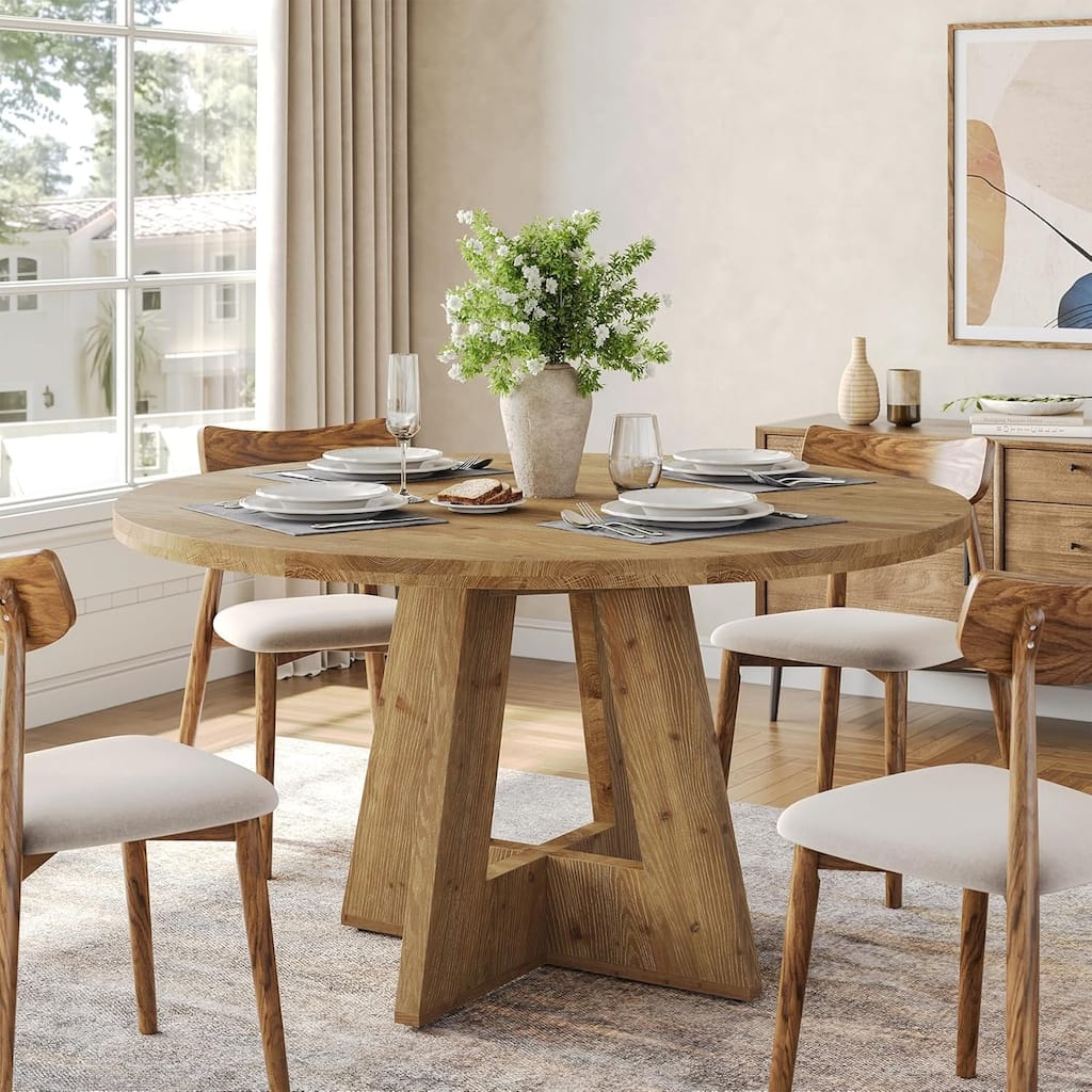 47-Inch Solid Wood Round Dining Table for Dining Room Family Gathering
