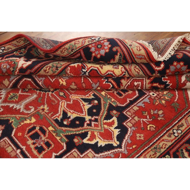 Hand Knotted Oriental 100% Wool Carpet Traditional Medallion Red Heriz (serapi) Area Rug - 10' 4'' X 7' 9''