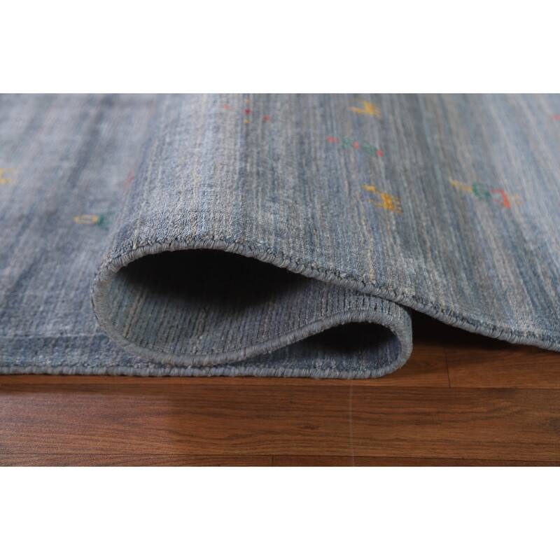 Blue & Gray Gabbeh Oriental Area Rug Handmade Wool Carpet - 8'1"x 9'7"
