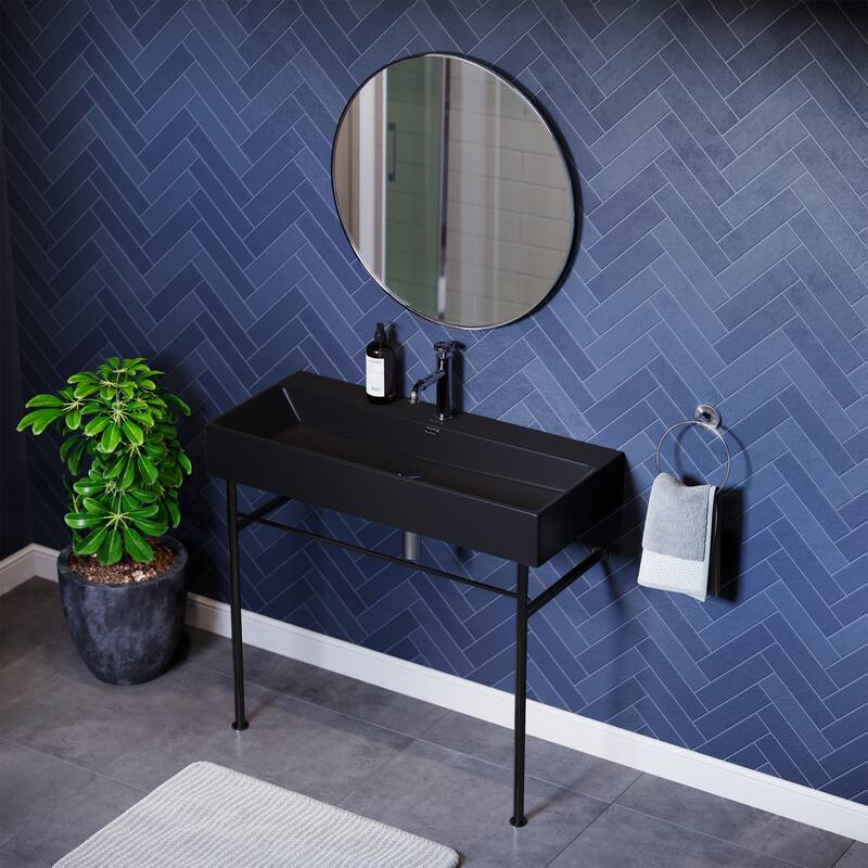 Claire 24 Ceramic Console Sink Matte Black Basin Black Legs