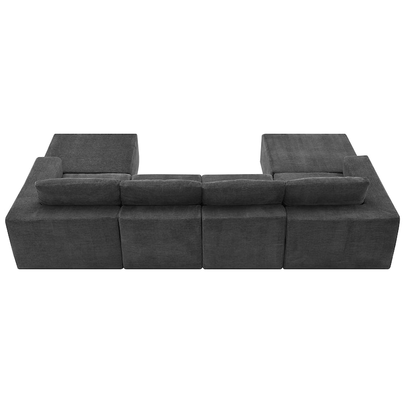 Modular U-Shaped Sectional Sofa with 2 Ottomans, Chenille Cloud Floor Couch, Fully Compressed Upholstered Sofa