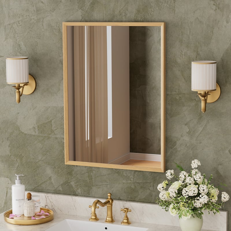 Reno Wood Medicine Cabinet with Mirror, Adjustable Shelves, Oak, Recessed/Wall Mount