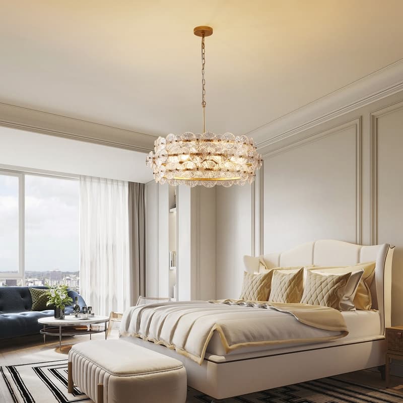 KAWOTI 6-Light Drum Glass Chandelier Pendant Lights - W30.25" * H85"