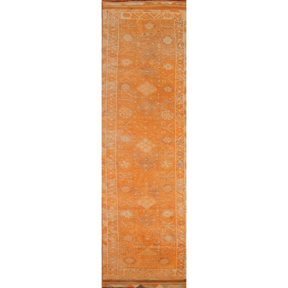 Orange Anatolian Oriental Vintage Runner Rug Handmade Wool Carpet - 2'10"x 12'3"
