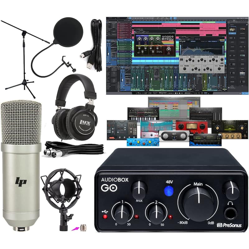 PreSonus AudioBox GO USB-C Recording Bundle: Mic, Headphones & Software - Black